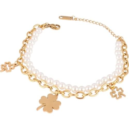 Punk Heart Pearl Double Layer Bracelets Stainless Steel Bracelet Charm Bracelets Chain Bracelet For Women Pendant Jewelry Gift