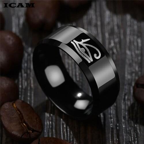 ICAM Egyptian Eye of Horus Ra Udjat Amulet Ring Stainless Steel Ring Egypt Pharaoh King Black Mens Women Ring Wholesale