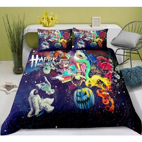 Holiday Dress Up Bedding Set Comfortable Duvet Cover and Pillowcase Halloween Bedroom Decor Colorful Print Deluxe Full Size