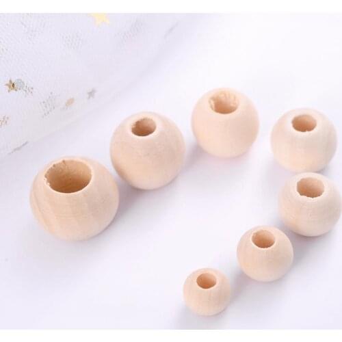 1-200Pcs 10-40mm Big Hole Round Wood Spacer Beads Lead-Free Wooden Balls Loose For Handmade Making Jewelry Accesories