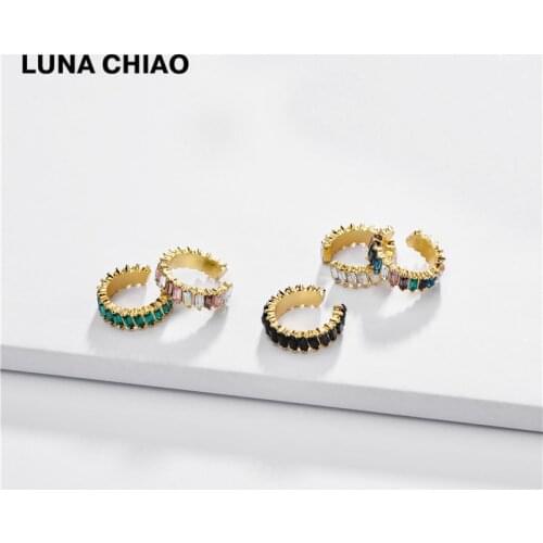 LUNA CHIAO Trendy Rainbow Colorful Crystal Ear Cuff Mix Color Metal Sparkling Cuffs Earrings