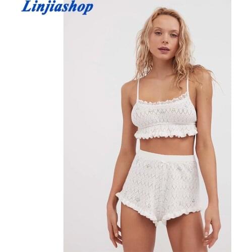 Fashion Summer Womens Tube Top Casual Knitted Camis Hollow Sleeveless Short Tank Top White Lace Decoration Sexy Woman Clothes