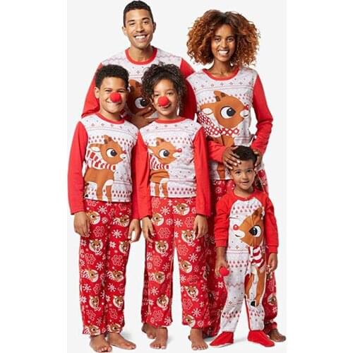 Set New Years Costumes Pajamas Set Cotton Nightwear Sleepwear Red Pyjamas Christmas Clothes New Year Christmas Family Clothes