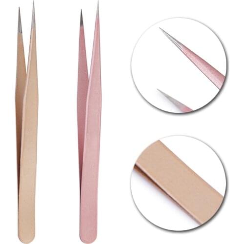 Stainless Steel Rose Gold Champaign Straight Eyebrow Tweezers Nipper Rhinestone Picking Tool False Eyelash Nail Art Tool