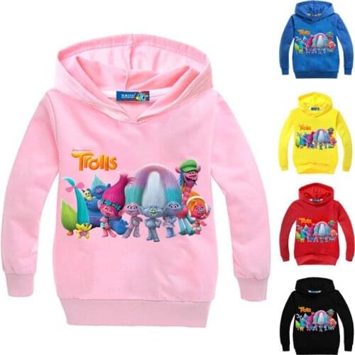 2021 new childrens jacket multicolor childrens sweater trolls cartoon print hooded sweater clothes boys and girls sweatshirts