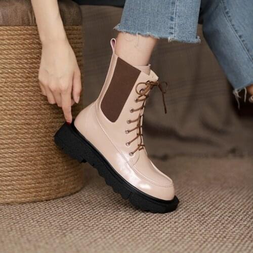 New Platform Shoes 2021 Fashion Women Shoes Round Toe Wedges Boots for Women Casual Black Women Boots Winter Leather Boots Women