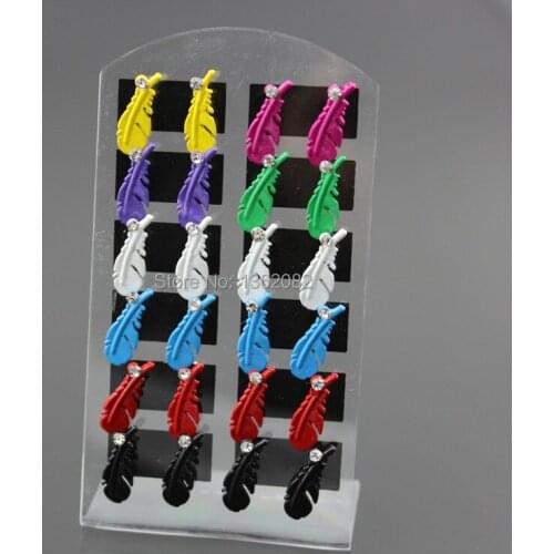 New Arrival Lot 12pairs Fashion Alloy Design Crystal Feather Earrings Girl Womens Gift ME93