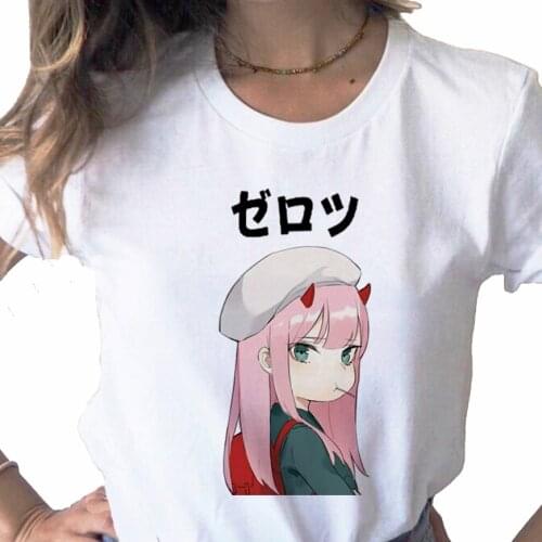 New Tops Anime Cartoon Zero TWO print ladies T-shirt casual basis O-collar white shirt short sleeve ladies T-shirt,Drop Ship
