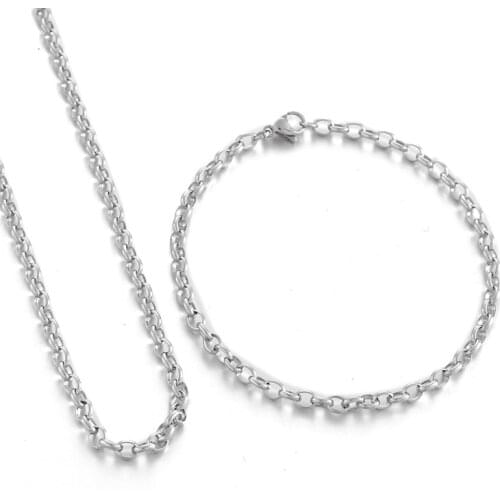Fashion Women Silver Color Gold Stainless Steel Round Pendant Necklace Chain Sets Jewelry