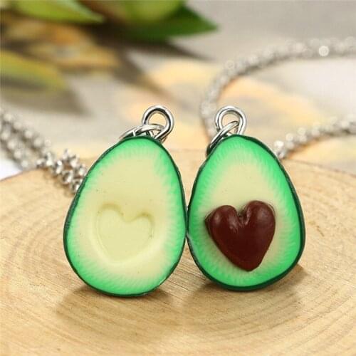 Cute Polymer Clay Avocado Heart Pendant Necklace Best Friend Jewelry Gift Handmade