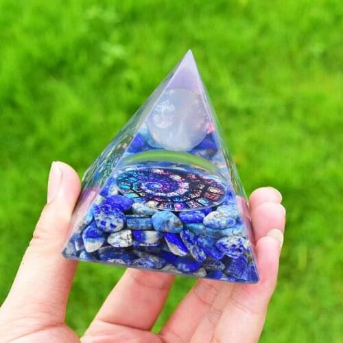 Witchcraft Orgon Spiritual Energy Pyramid Lazurite Wihte Crystal Ball Yoga Meditation Healing Orgonite Room Decoration Fengshui