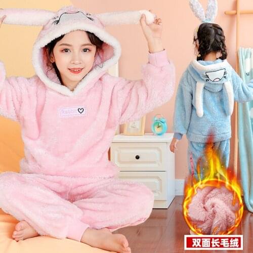 Girls Pajamas Autumn Winter Christmas Sleepwear 2 pcs Children Clothing Set Kids Robe Flannel Girl Clothing Sets 3-12 Years old
