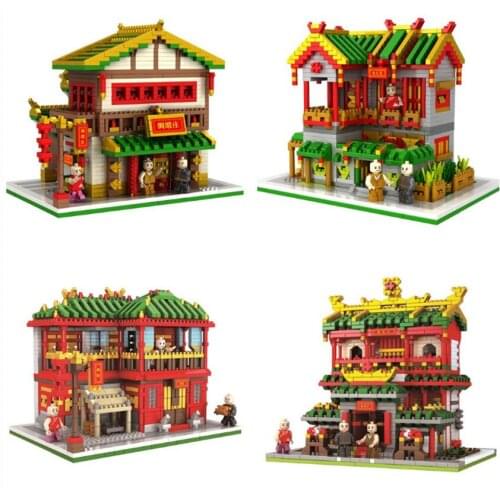 PZX Building Star Ancient Architecture House Mercery Store Shop 3D Model Mini Building Diamond Blocks Toy for Children