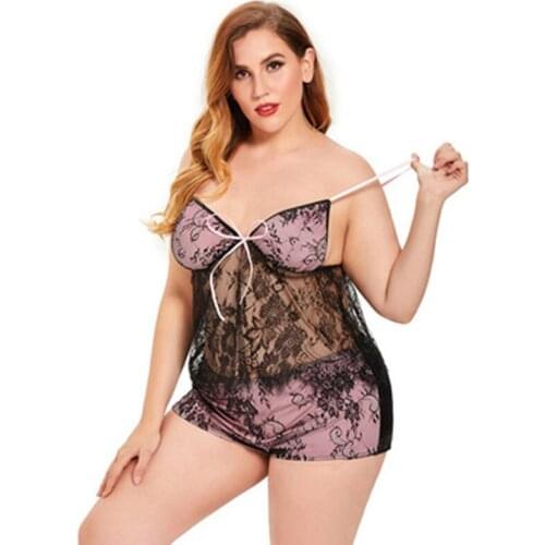 Plus Size Women Pajama Set Sexy Lingerie pyjama femme Sleepwear Lace Cutout Teddy Lingerie Embroidery Underwear pijama mujer