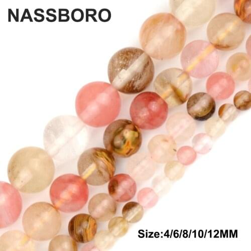 Watermelon Peel Crystal Pink Natural Stone Beads For Jewelry Making Charms Round Loose Bead 6/8/10/12MM Diy Bracelet Necklace