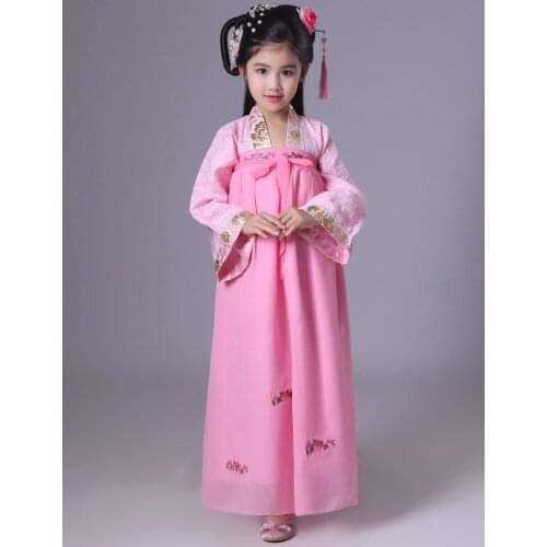 Chiffon Children Fairy Cosplay Clothing Chinese Empress Wu Zetian Dance Costume Girl Hanfu Dress Pink Chinese Folk Costume 89