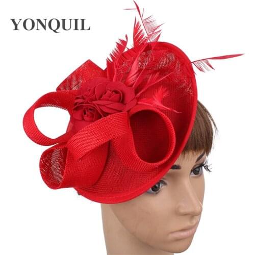 Gorgeous Wedding Women Elegant Hair Fascinator Hat Ladies Formal Red Fedora Cap Headband With Fancy Flower Millinery Accessories