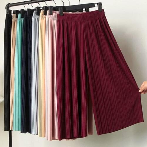 USHINE new summer pleated wide leg ninths Chiffon pants casual yoga belly fitness latin dance pants for girls woman big size