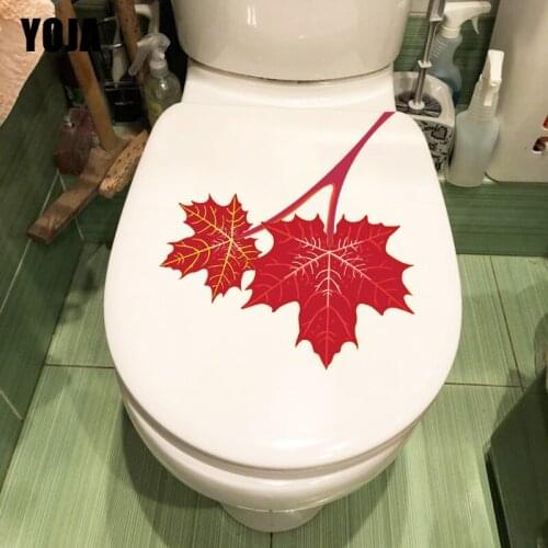 YOJA 22.5X22.8CM Red Autumn Maple Leaf Cartoon Bathroom Toilet Sticker Kids Room Wall Decor T1-1247