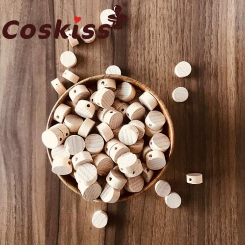 Coskiss Beech Log Chip Beads Teether Chewy Loose Beads Unfinished Beech Log Chip DIY Baby Molar Accessories