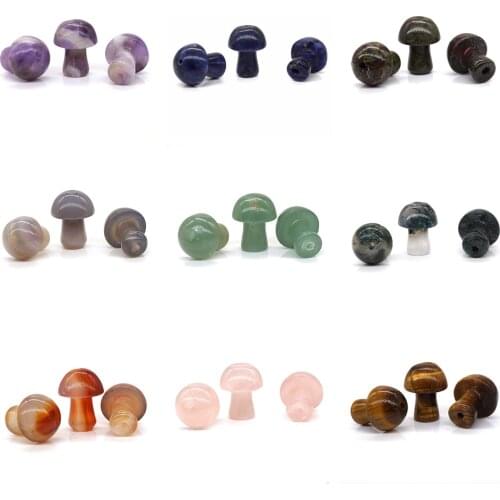 1PC 20MM Drill Hole Mushroom Natural Stone Pendants Jewelry Making DIY Healing Crystals Bulk Beads Necklace Gemstone Wholesale