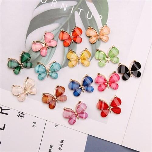 Julie Wang 10PCS Alloy Butterfly Charms With Acrylic Wings Mixed Colors Butterfly Pendant Brooch Jewelry Making Accessory