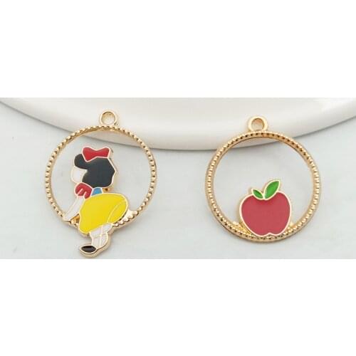 10pc princess Apple Enamel Charms Craft Metal Pandent Keychain DIY Jewelry Making Zinc Alloy 22mm