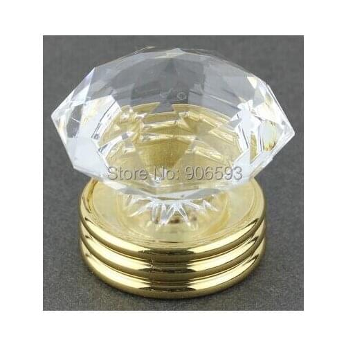 20PCS/LOT FREE SHIPPING 35MM CRYSTAL KNOB ON A GOLD BRASS BASE,crystal knobs and handles