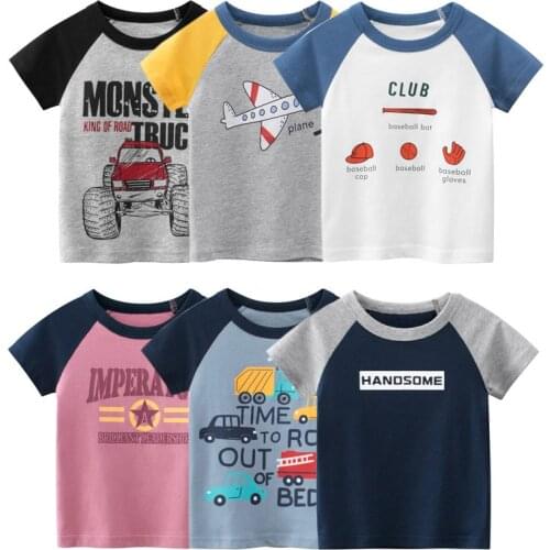 2021 Summer T Shirt Cartoon Tractor Baby Kids Boys Girls Children Cotton Short Sleeves Clothing Plane Print Tee Toddler Outfit