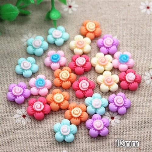 50pcs 13mm Mix Spring Colors Resin Flower Flatback Cabochon DIY Jewelry Phone Decoration