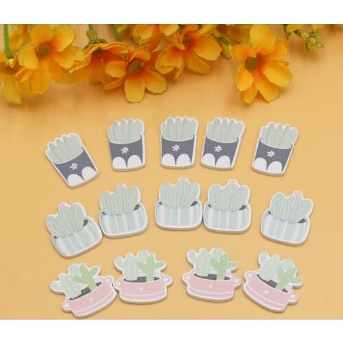50PCs Cactus Button Wood Chips no Holes Mix Decorative Buttons Randomly Mixed For Scrapbooking for Crafts