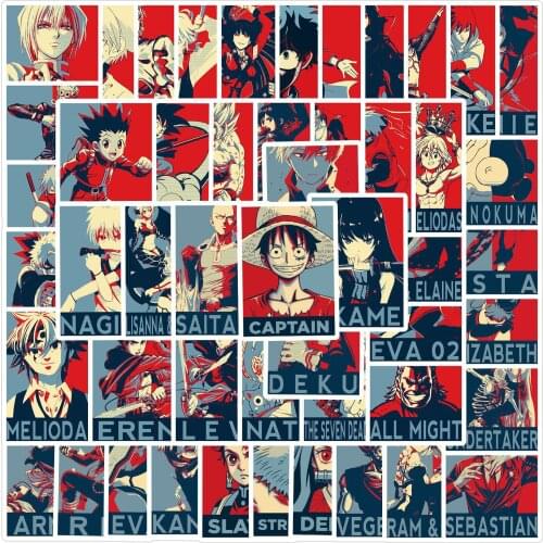 50pcs Poster Style Cartoon Character Stickers PVC Luggage Motorcycle Notebook Personalized Stickers