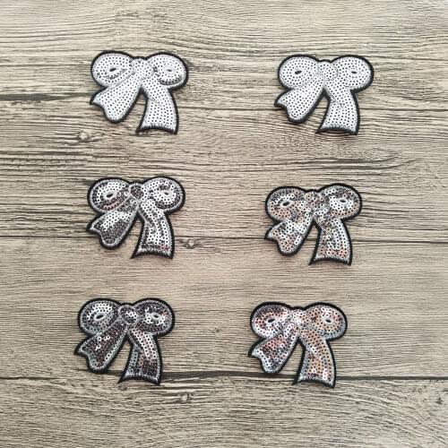 6pcs/lot Bowknot Applique Sequined Iron on Sequins Patches For Clothes Bag Cap Sticker Diy Craft Repair Decoration High Quality