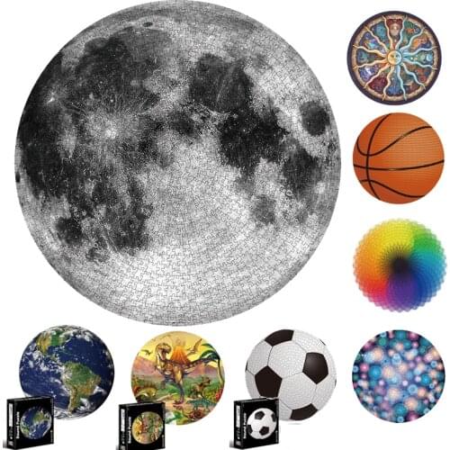 65CM Round Puzzle 1000 Pieces Starry Sky Kids 3D Planets Earth Moon Paper Jigsaw Puzzle Games Educational Toys For Adult