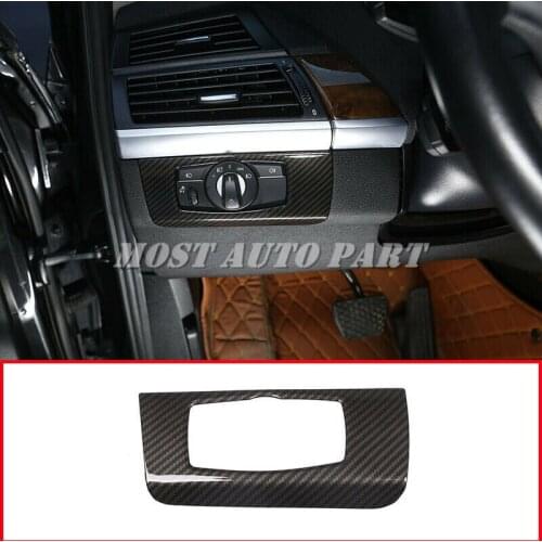 ABS Plastic Carbon Fiber Look Interior Headlight Switch Button Trim For BMW X5 X6 E70 E71 2008-2013 1pcs LHD Car Decoration