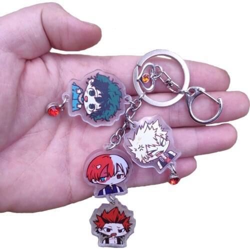 My Hero Academia Deku Acrylic Pendant Keychain For Key Ring With Red Heart Bead Child Student Love Classic Anime Jewelry Gift