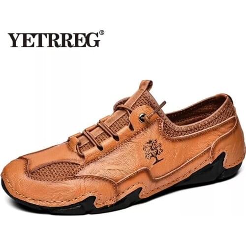 Brand Mens Shoes Split Leather Men Casual Shoes Comfortable Men Flat Shoes Fashion Driving Shoes Outdoor Sneakers Moccasins