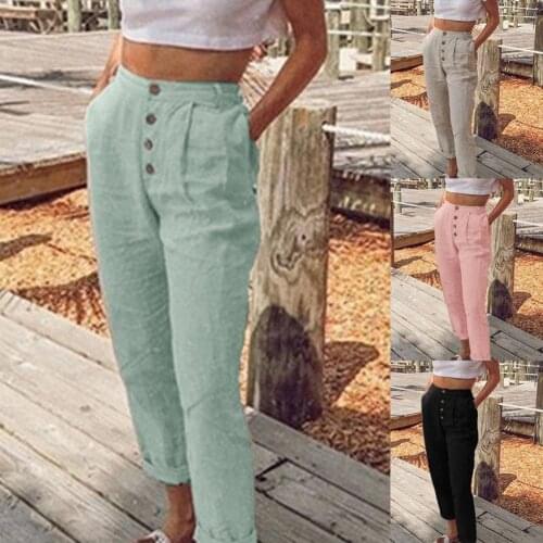 4 Colors Women Women Button Closure Pencil Pants Female Women Pants High Waist Daily Wear