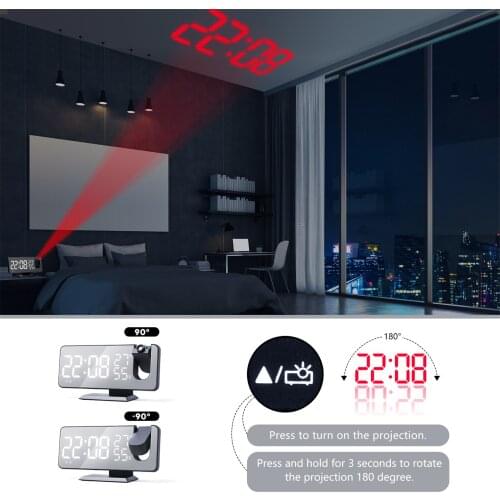 Radio projection alarm clock Multifunction Mirror LED large screen display Weather thermometer Hygrometer electronic clock