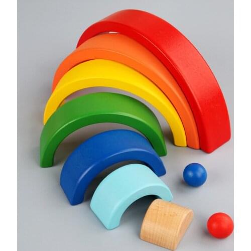 Wooden Educational Building Block Toy Rainbow Arch Bridge-shaped Semicircle Early Education Development Intellectual Jenga Toy