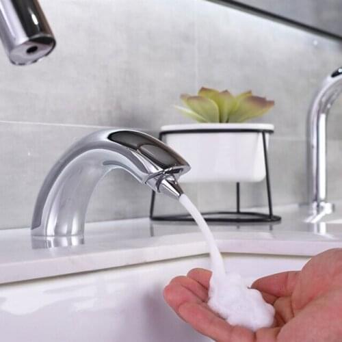 Free ship Single hole chrome color foam Sensor soap dispenser brass