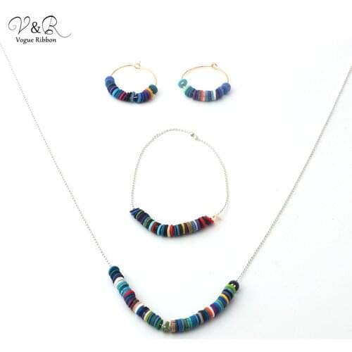 DIY Handmade Jewelry, Hoop Earring Necklace Bracelet Set with Many Polymer Clay, Fashion Jewelry Accessories for Gifts DIY-049