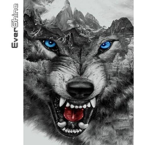 Evershine Diamond Painting Wolf 5D Diamond Embroidery Mountain Mosaic Animals DIY Cross Stitch Kit Rhinestone Art Decor Gift