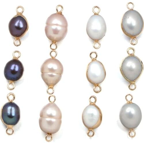Natural Freshwater Pearl Pendant Elliptical shape Double hole connector Pendants for Jewelry Making DIY Necklaces Accessories