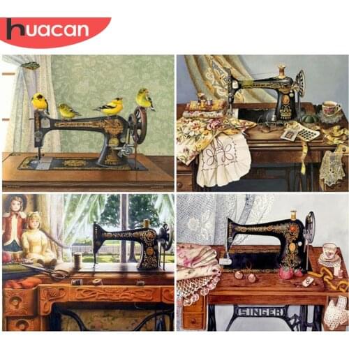 HUACAN Oil Painting Bird Animal Drawing On Canvas Paint By Number Sewing Machine Kits Handpainted Wall Art