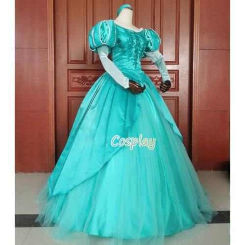 Custom-Made Ariel Princess Green Cosplay Costume With Pearls Dress For Adult Women Halloween Party