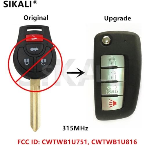 SIKALI New Remote Car Key Upgraded for NISSAN Almera Altima Note Qashqai Xterra X-Trail Sunny Sylphy Tiida Titan Alarm 315MHz