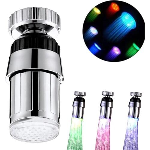 Temperature Control LED Faucet 360°Rotation 3colors Chaning Light Water Glow Faucet Rotabable Sink Adapter Water Tap Head