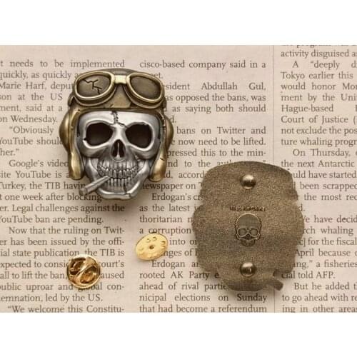 Motorcycle Biker Metal Badge Skull Pilot Punk Brooches For Clothes Jackets Hat DIY Retro Collar Pin Brooch High Quality