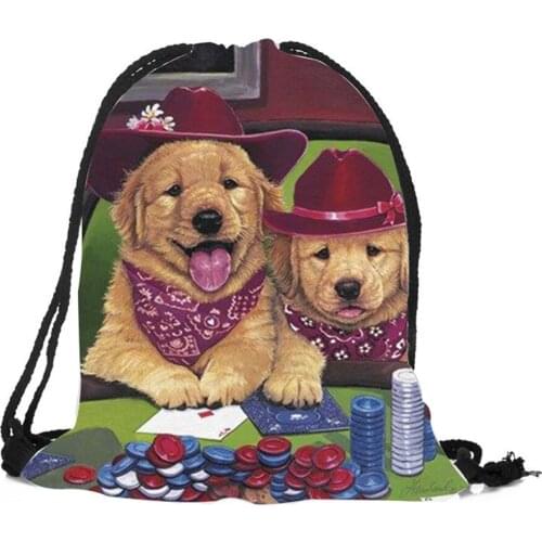 Lovely Corgi Labrador Golden Retriever 3D Printed Unisex Drawstring Backpack Large Capacity School Practical Casual Rucksacks